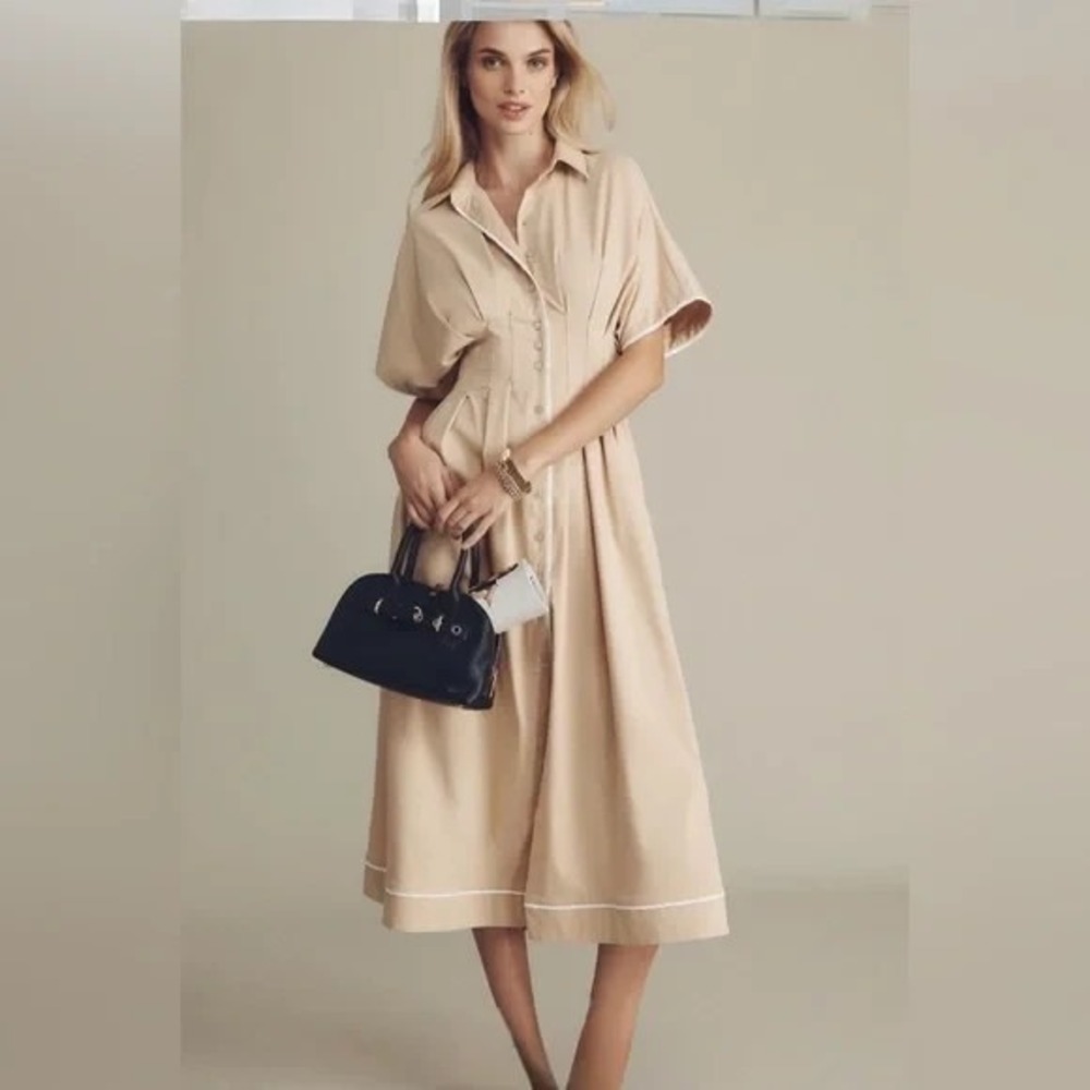 Exquise Anthropologie The Janie Shirt Midi Dress in‎ Beige Size 3X